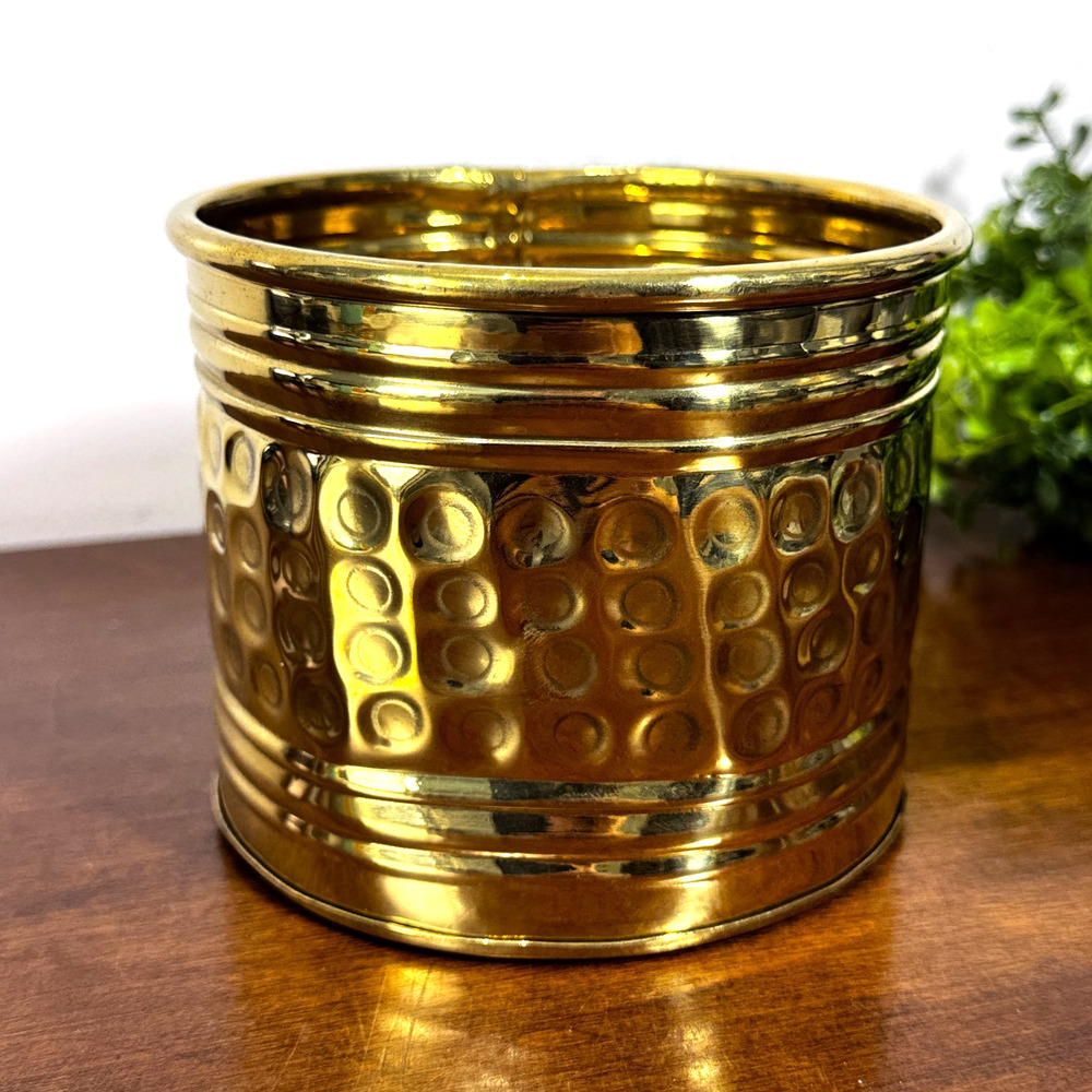 Brass Small Planter Ribbed Design Decorative Container Home Decor 4" h x 5" w